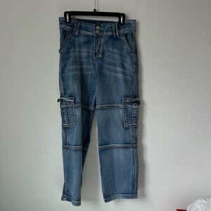 Red Bottoms High Waisted Cargo Jeans Medium Wash Blue Size 7/28